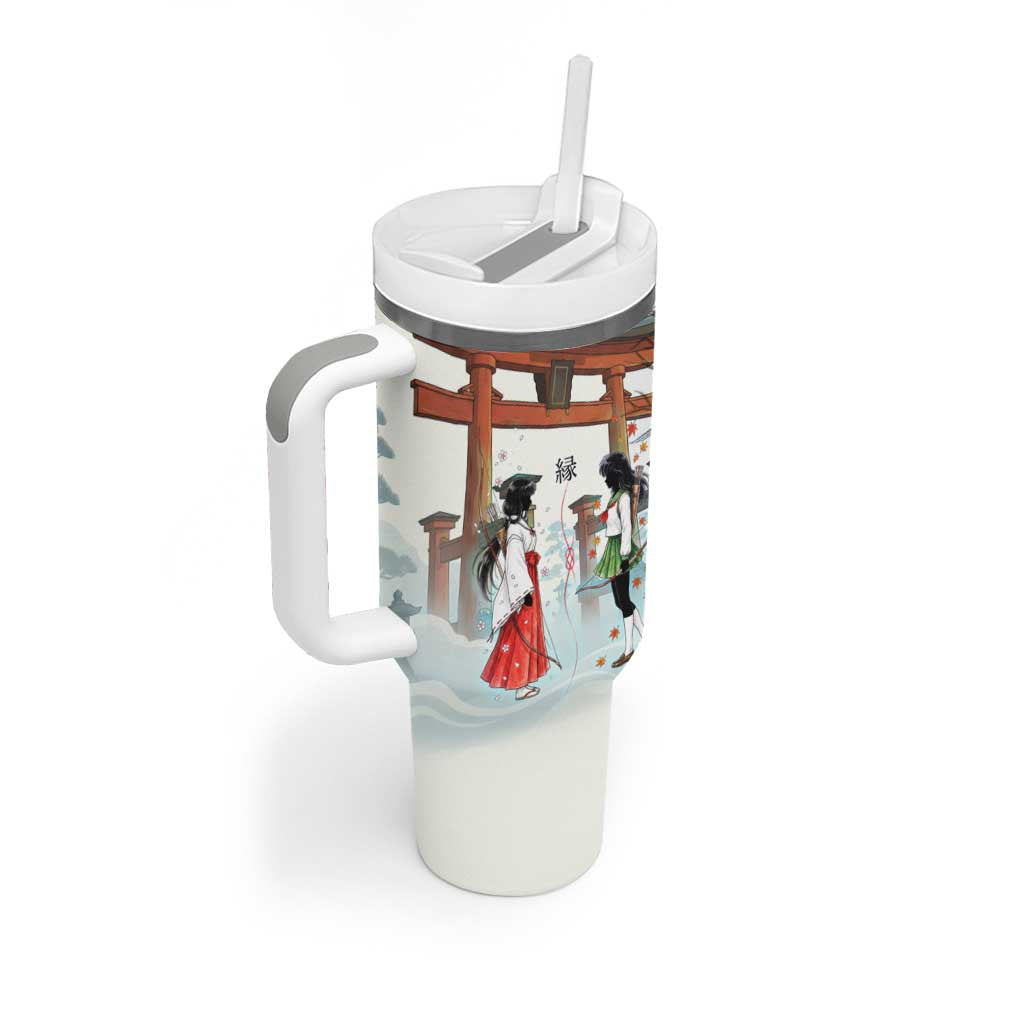 Kikyo and Kagome Inuyasha Series Tumbler With Handle Spiritual Anime Art Style with Sacred Tree and Torii Gate
