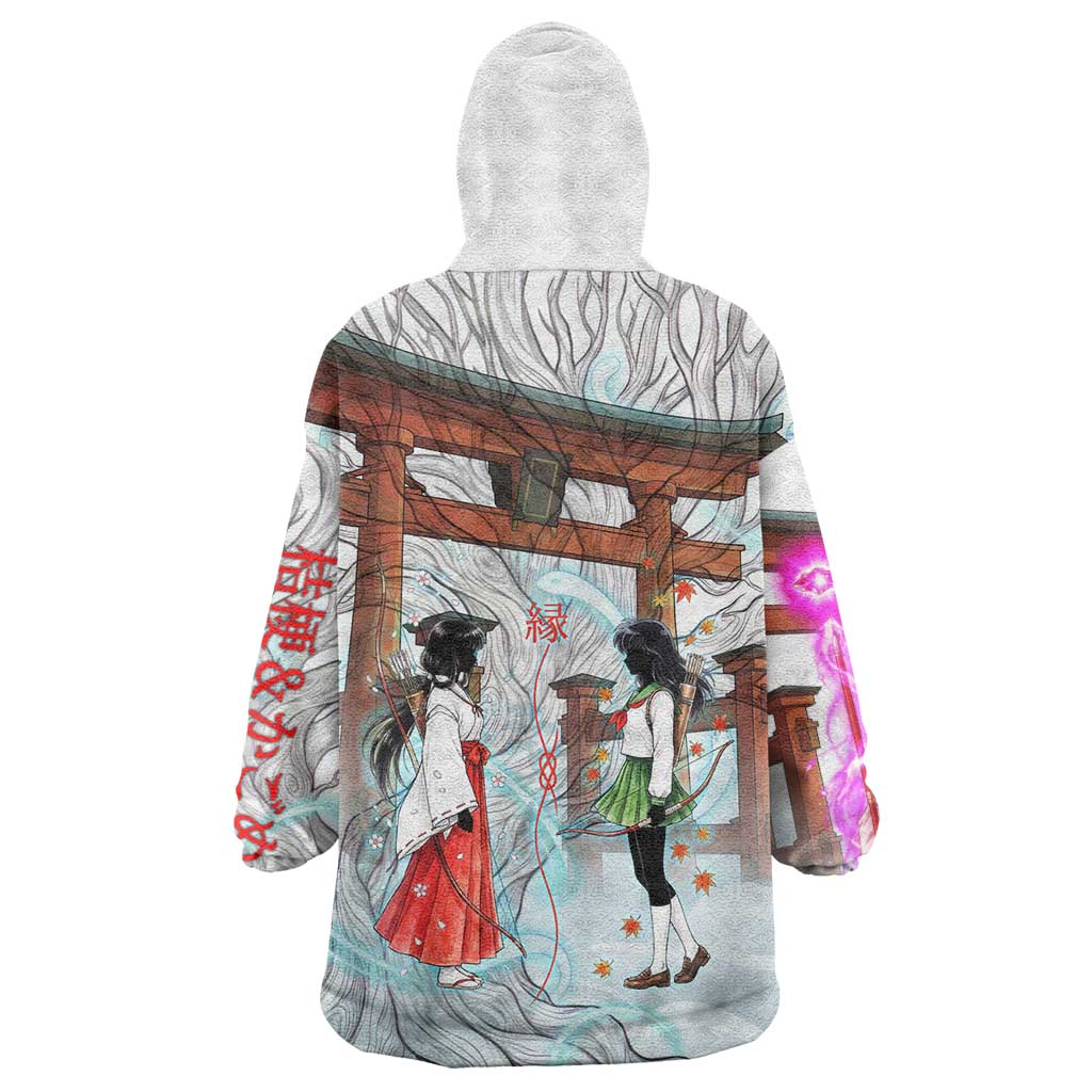 Kikyo and Kagome Inuyasha Series Wearable Blanket Hoodie Spiritual Anime Art Style with Sacred Tree and Torii Gate