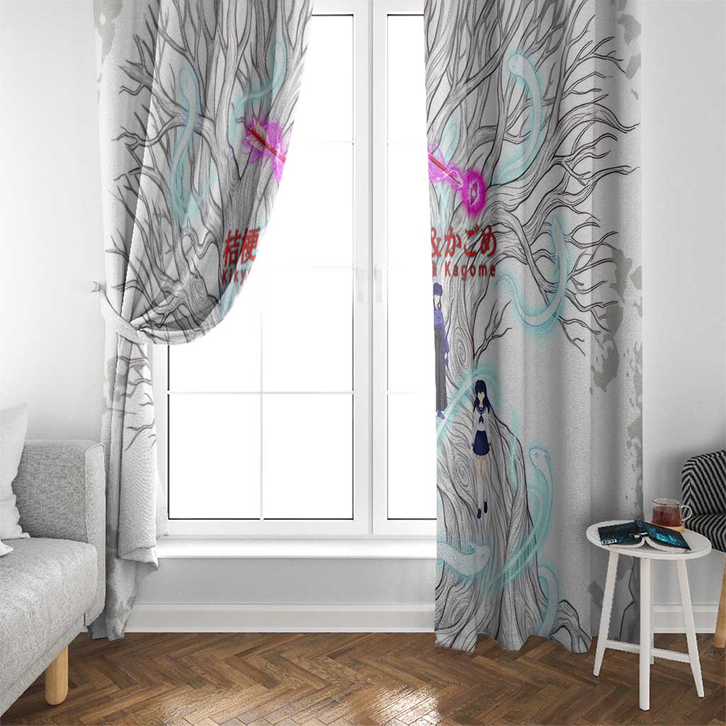 Kikyo and Kagome Inuyasha Series Window Curtain Spiritual Anime Art Style with Sacred Tree and Torii Gate