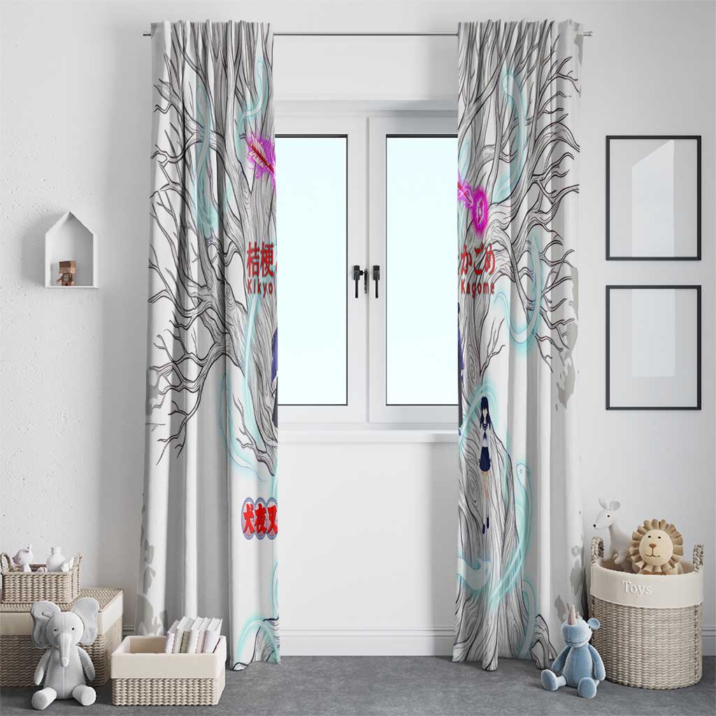 Kikyo and Kagome Inuyasha Series Window Curtain Spiritual Anime Art Style with Sacred Tree and Torii Gate