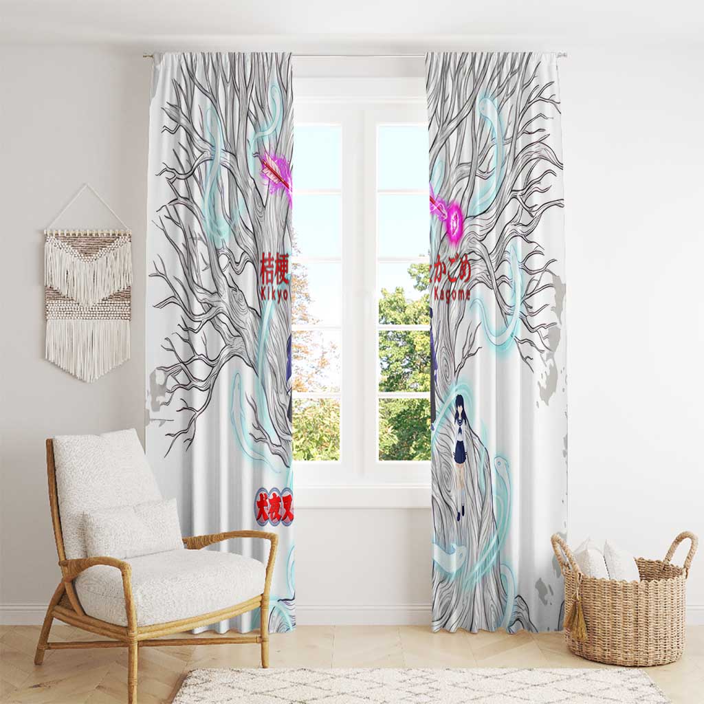 Kikyo and Kagome Inuyasha Series Window Curtain Spiritual Anime Art Style with Sacred Tree and Torii Gate