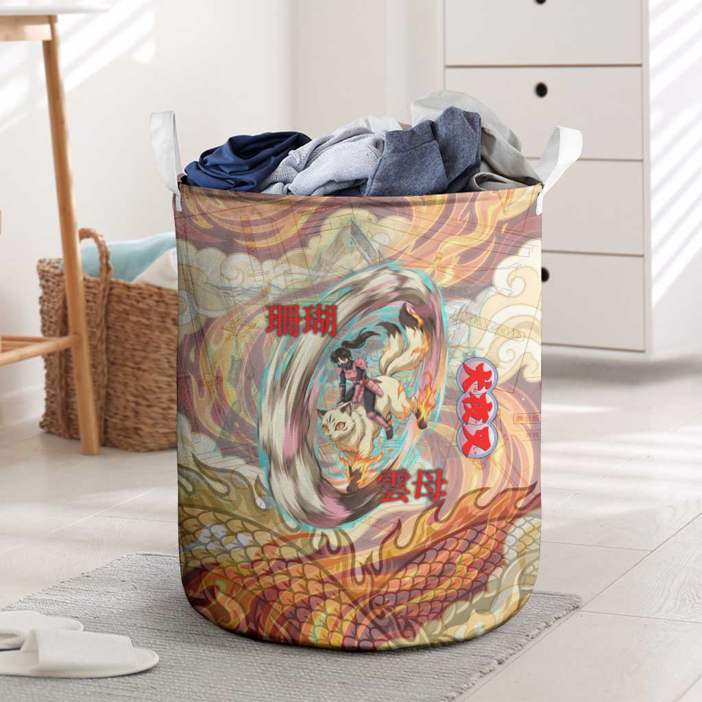 Sango and Kirara Inuyasha Series Laundry Basket Mythical Anime Style with Flame and Scale Motif