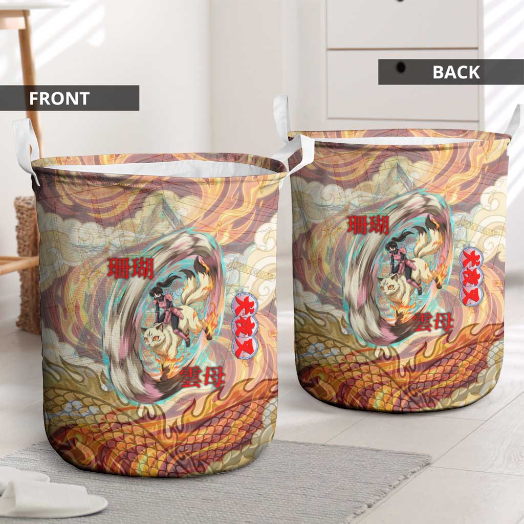Sango and Kirara Inuyasha Series Laundry Basket Mythical Anime Style with Flame and Scale Motif
