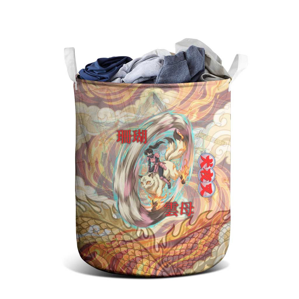 Sango and Kirara Inuyasha Series Laundry Basket Mythical Anime Style with Flame and Scale Motif