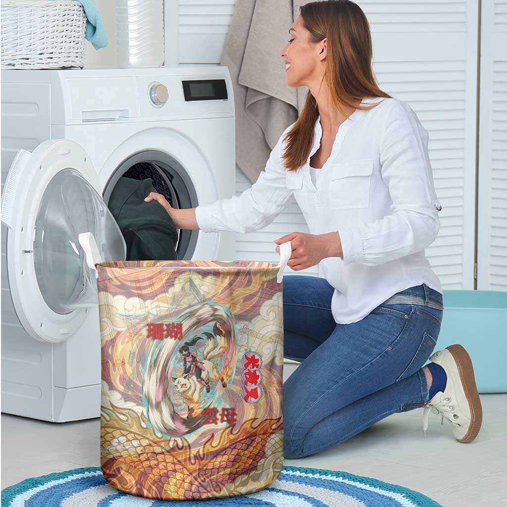 Sango and Kirara Inuyasha Series Laundry Basket Mythical Anime Style with Flame and Scale Motif