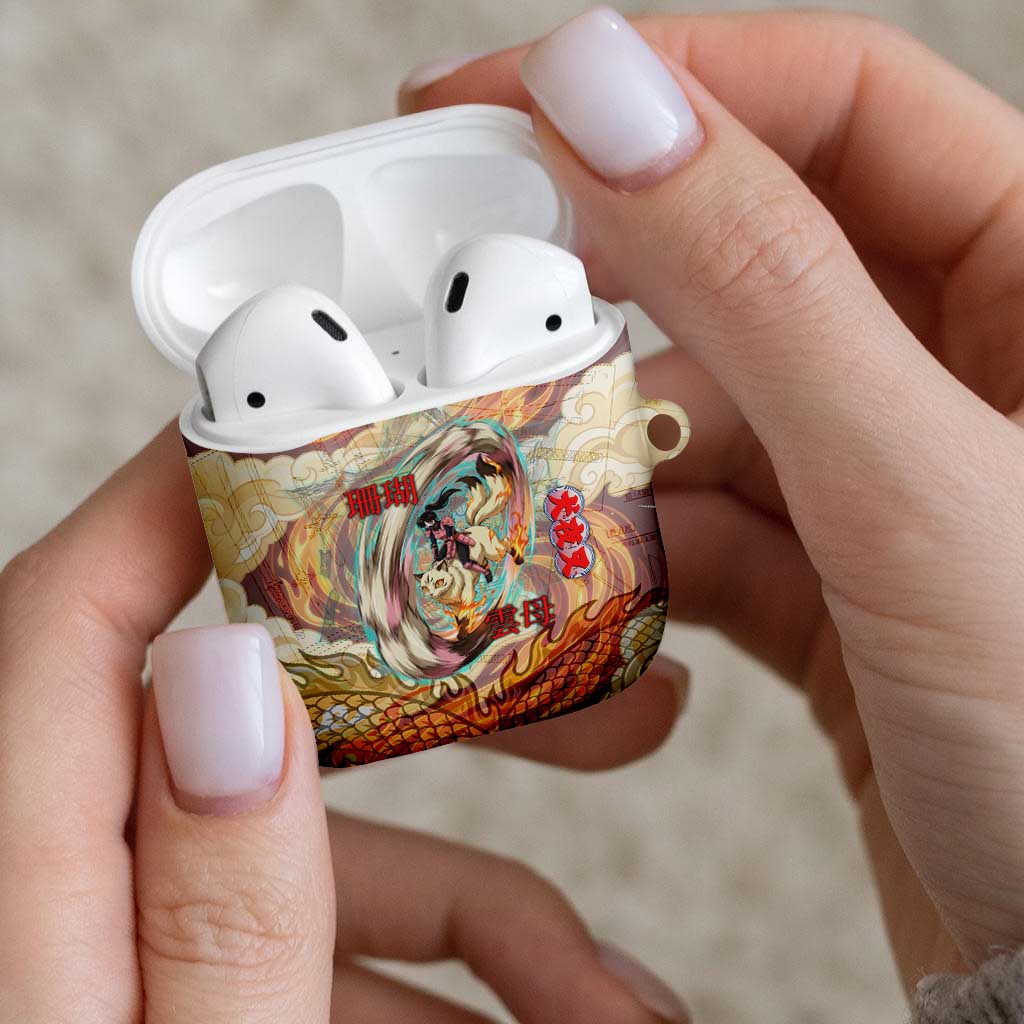 Sango and Kirara Inuyasha Series AirPods Case Mythical Anime Style with Flame and Scale Motif