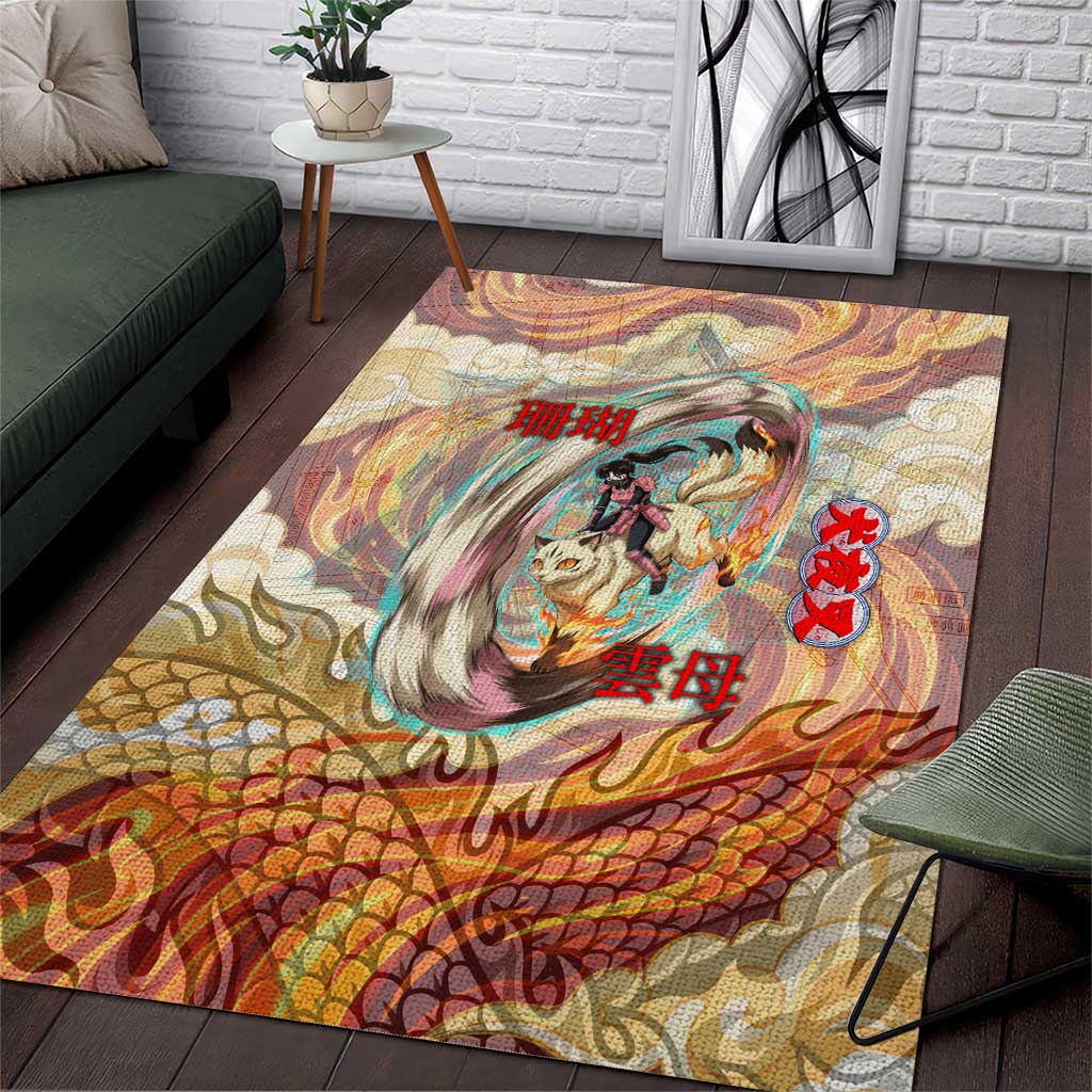 Sango and Kirara Inuyasha Series Area Rug Mythical Anime Style with Flame and Scale Motif