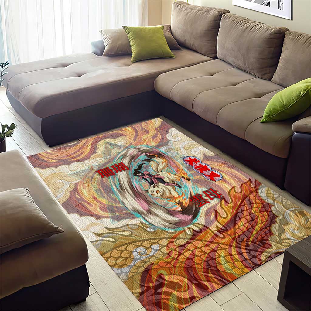 Sango and Kirara Inuyasha Series Area Rug Mythical Anime Style with Flame and Scale Motif