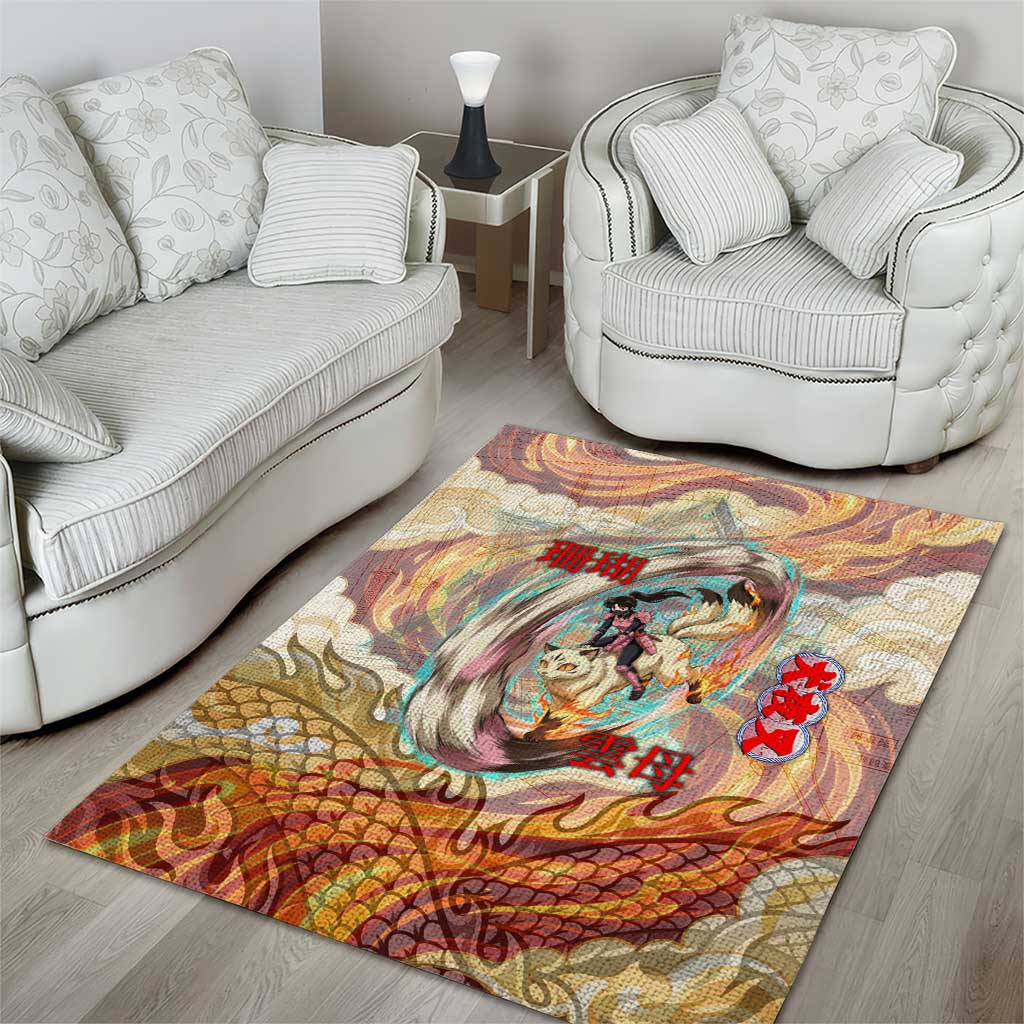 Sango and Kirara Inuyasha Series Area Rug Mythical Anime Style with Flame and Scale Motif