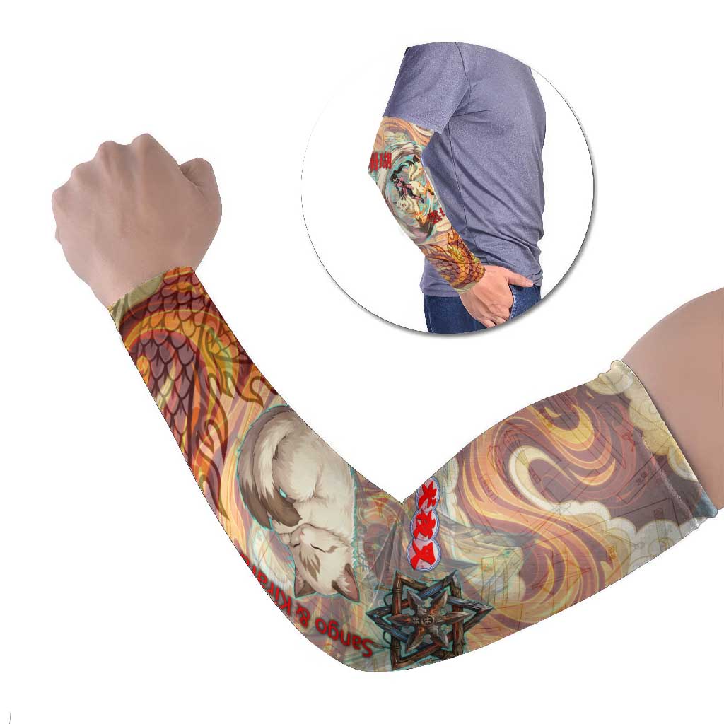 Sango and Kirara Inuyasha Series Arm Sleeves Mythical Anime Style with Flame and Scale Motif