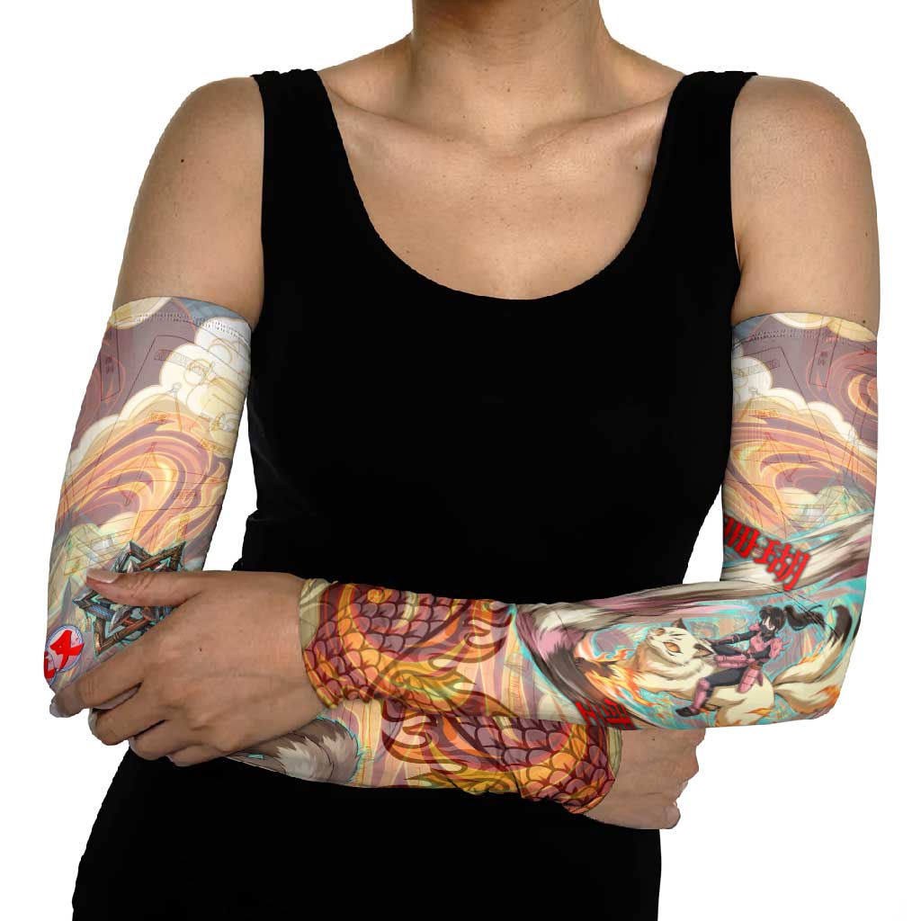 Sango and Kirara Inuyasha Series Arm Sleeves Mythical Anime Style with Flame and Scale Motif