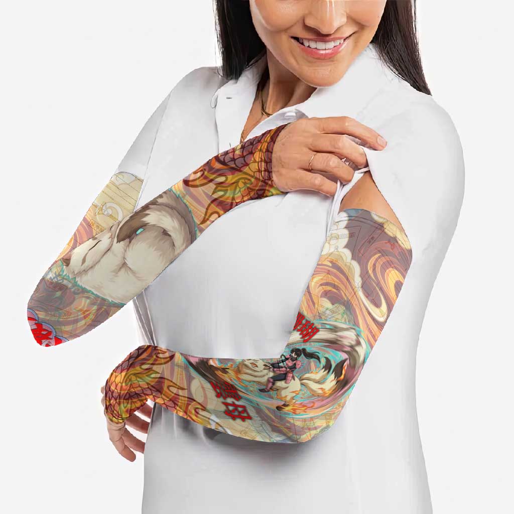 Sango and Kirara Inuyasha Series Arm Sleeves Mythical Anime Style with Flame and Scale Motif