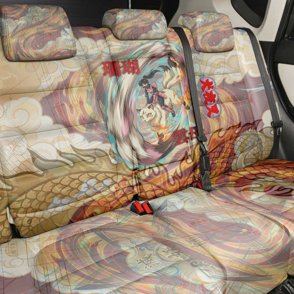 Sango and Kirara Inuyasha Series Back Car Seat Cover Mythical Anime Style with Flame and Scale Motif