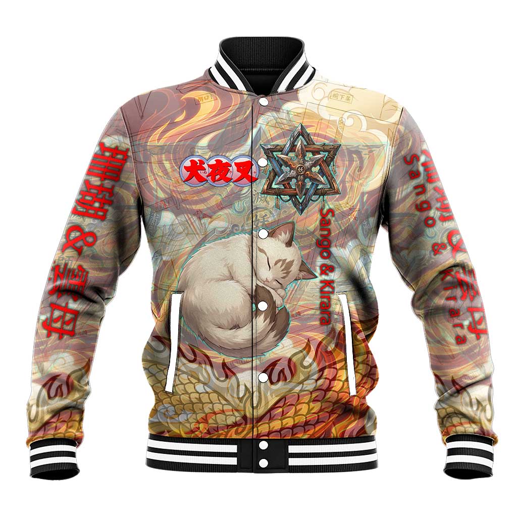 Sango and Kirara Inuyasha Series Baseball Jacket Mythical Anime Style with Flame and Scale Motif