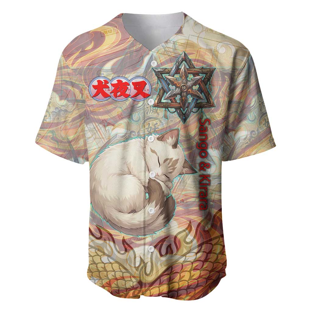 Sango and Kirara Inuyasha Series Baseball Jersey Mythical Anime Style with Flame and Scale Motif