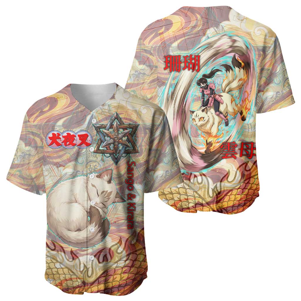 Sango and Kirara Inuyasha Series Baseball Jersey Mythical Anime Style with Flame and Scale Motif
