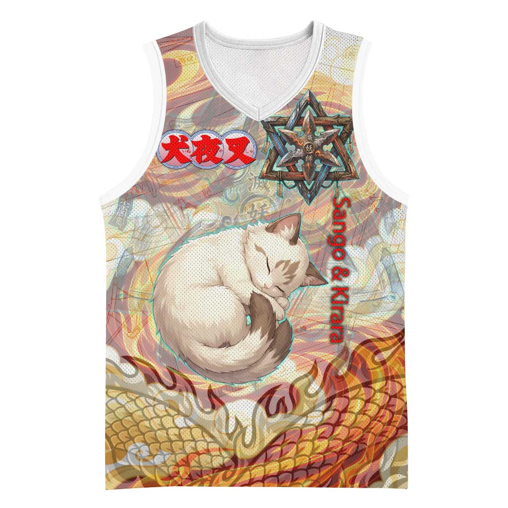 Sango and Kirara Inuyasha Series Basketball Jersey Mythical Anime Style with Flame and Scale Motif