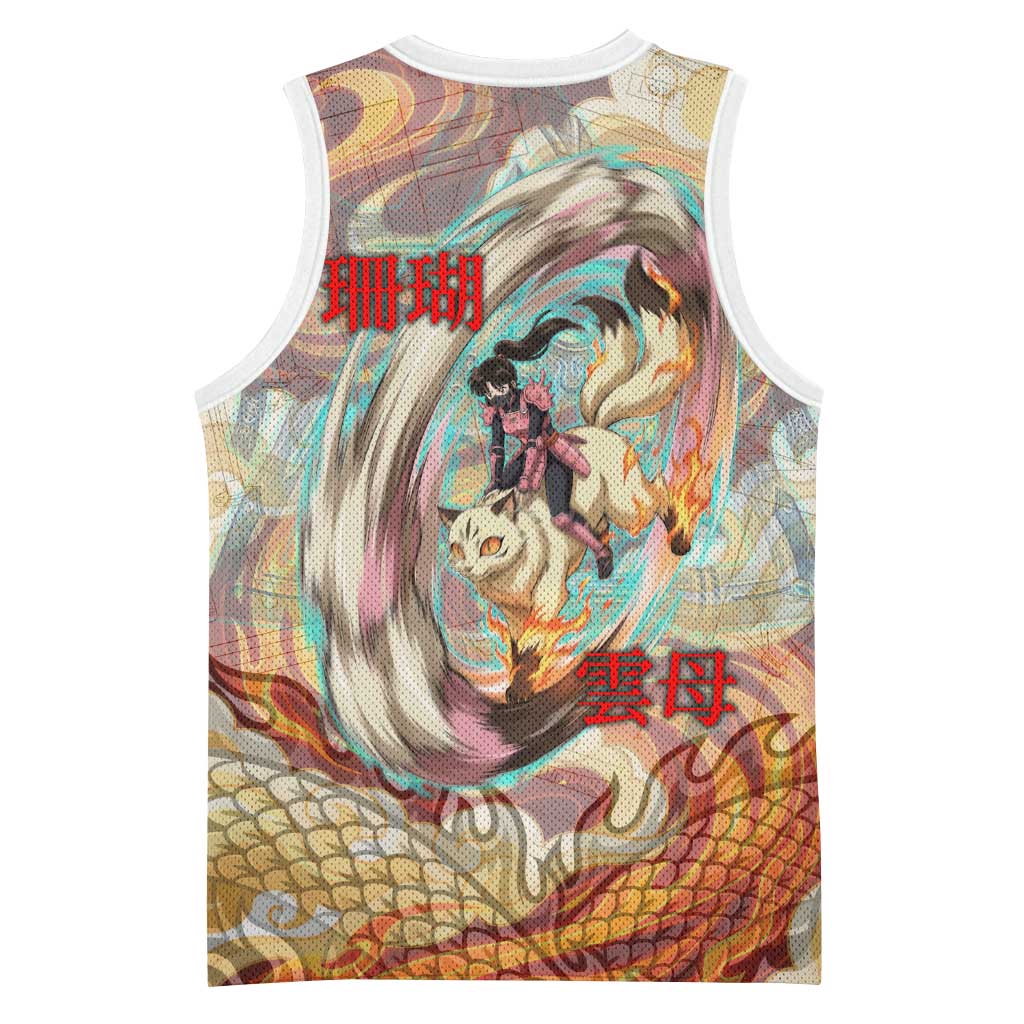Sango and Kirara Inuyasha Series Basketball Jersey Mythical Anime Style with Flame and Scale Motif