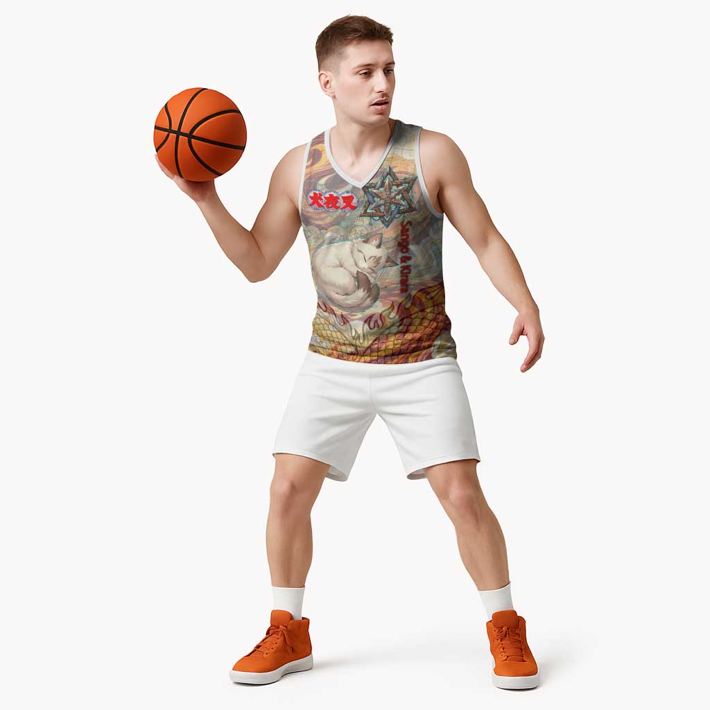Sango and Kirara Inuyasha Series Basketball Jersey Mythical Anime Style with Flame and Scale Motif