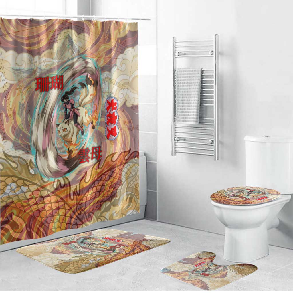 Sango and Kirara Inuyasha Series Bathroom Set Mythical Anime Style with Flame and Scale Motif