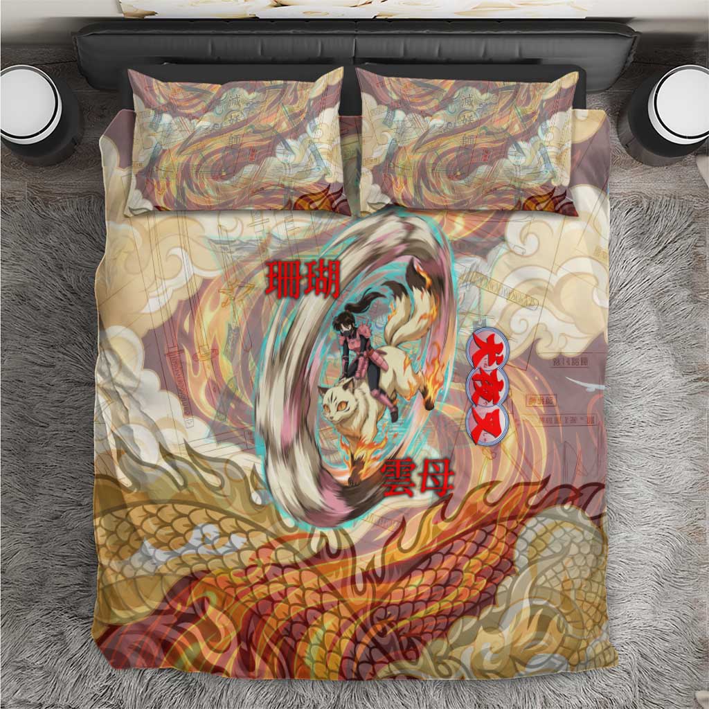 Sango and Kirara Inuyasha Series Bedding Set Mythical Anime Style with Flame and Scale Motif