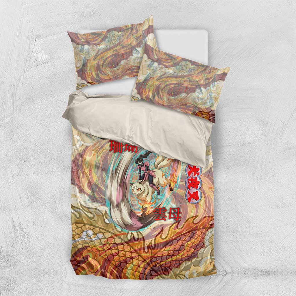 Sango and Kirara Inuyasha Series Bedding Set Mythical Anime Style with Flame and Scale Motif
