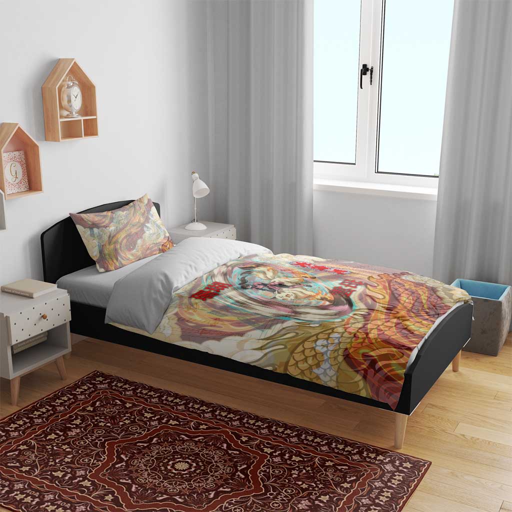 Sango and Kirara Inuyasha Series Bedding Set Mythical Anime Style with Flame and Scale Motif