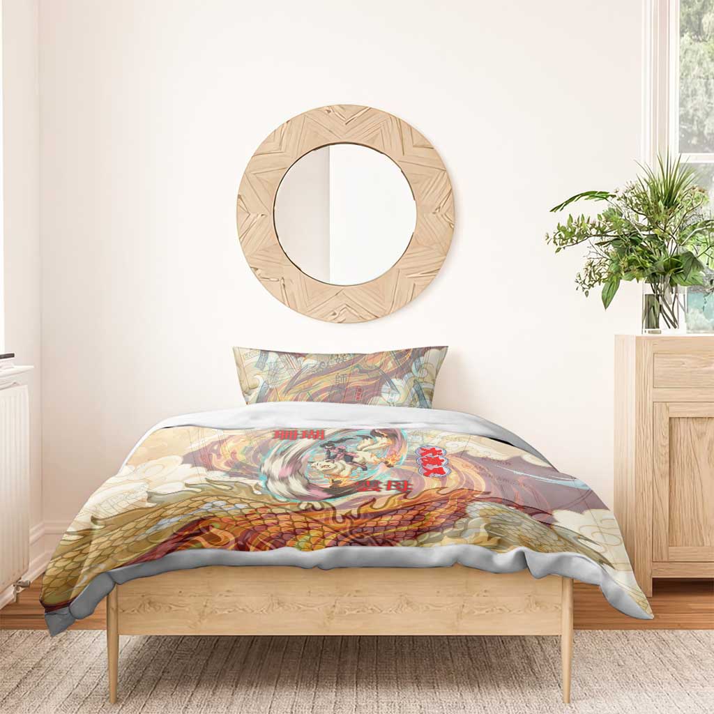 Sango and Kirara Inuyasha Series Bedding Set Mythical Anime Style with Flame and Scale Motif