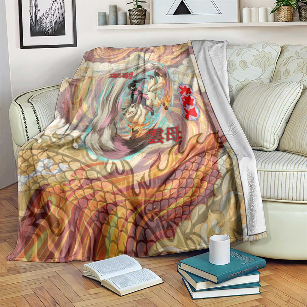 Sango and Kirara Inuyasha Series Blanket Mythical Anime Style with Flame and Scale Motif