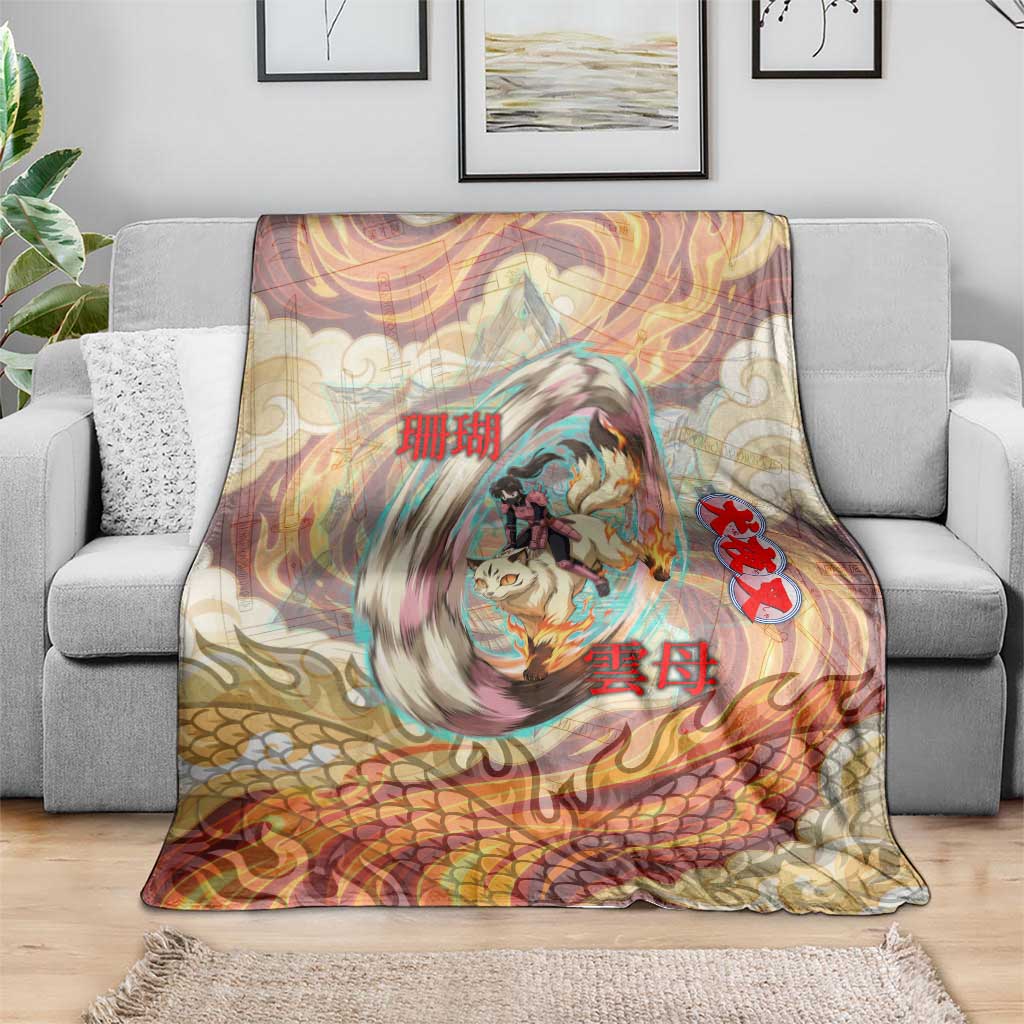 Sango and Kirara Inuyasha Series Blanket Mythical Anime Style with Flame and Scale Motif