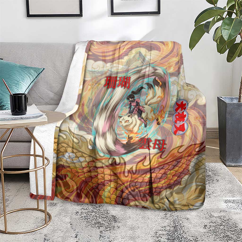 Sango and Kirara Inuyasha Series Blanket Mythical Anime Style with Flame and Scale Motif