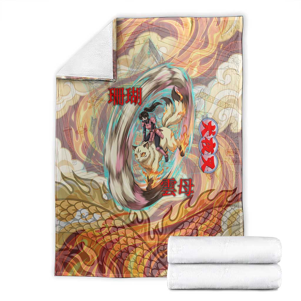 Sango and Kirara Inuyasha Series Blanket Mythical Anime Style with Flame and Scale Motif
