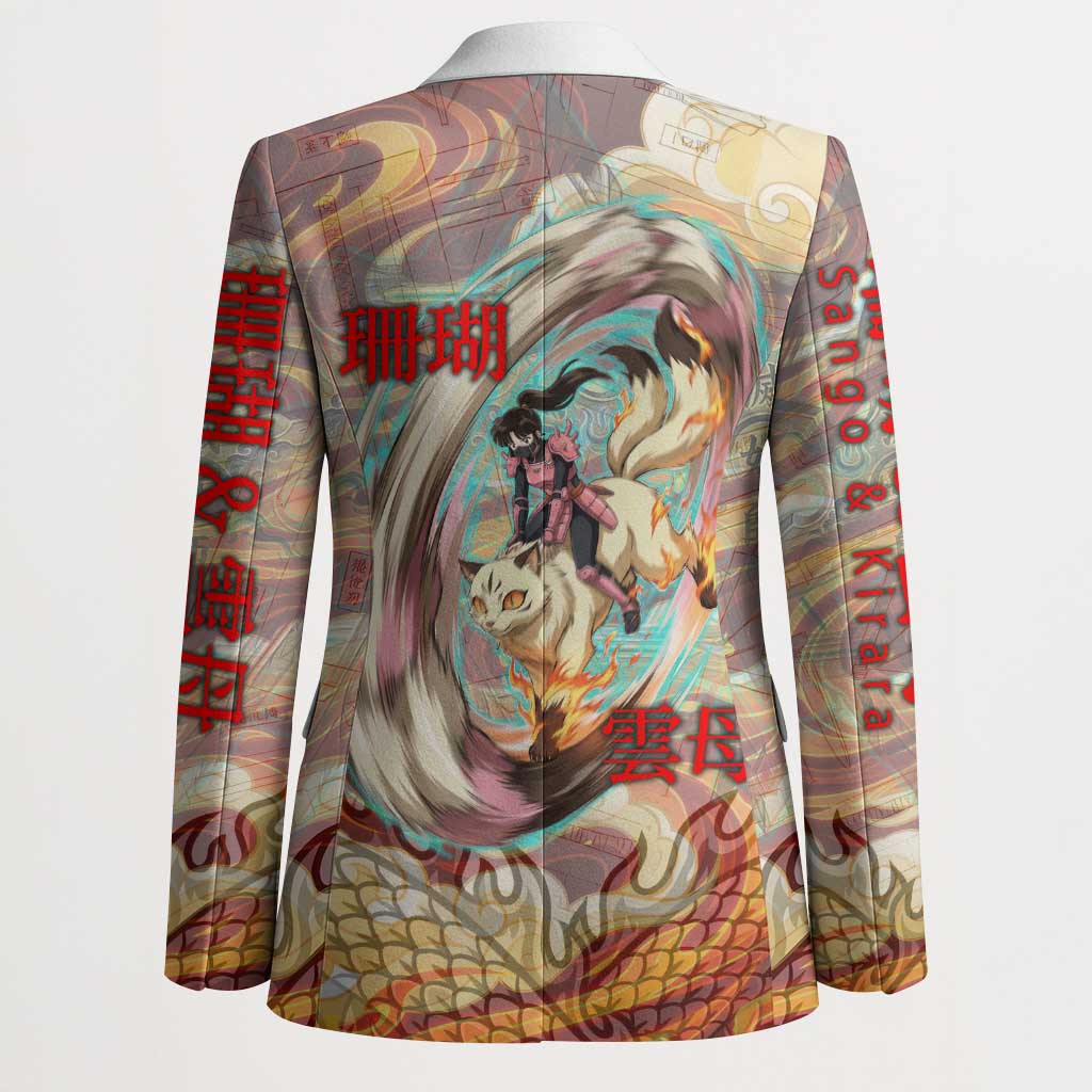 Sango and Kirara Inuyasha Series Blazer Mythical Anime Style with Flame and Scale Motif