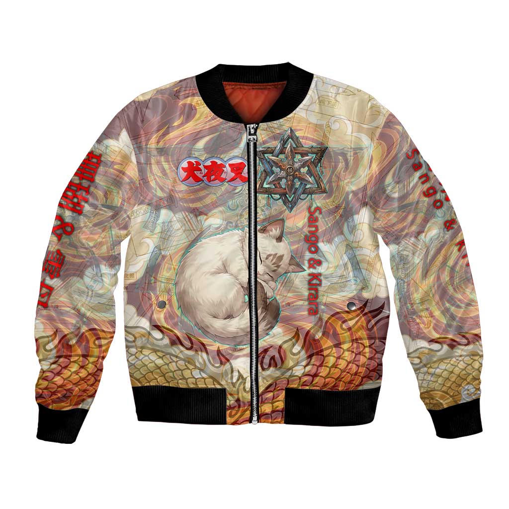 Sango and Kirara Inuyasha Series Bomber Jacket Mythical Anime Style with Flame and Scale Motif