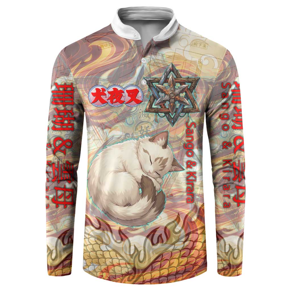 Sango and Kirara Inuyasha Series Button Sweatshirt Mythical Anime Style with Flame and Scale Motif