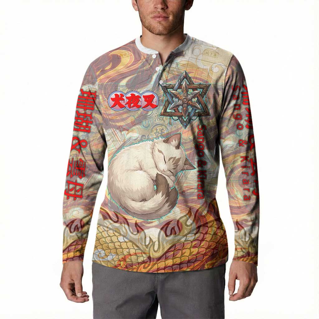 Sango and Kirara Inuyasha Series Button Sweatshirt Mythical Anime Style with Flame and Scale Motif
