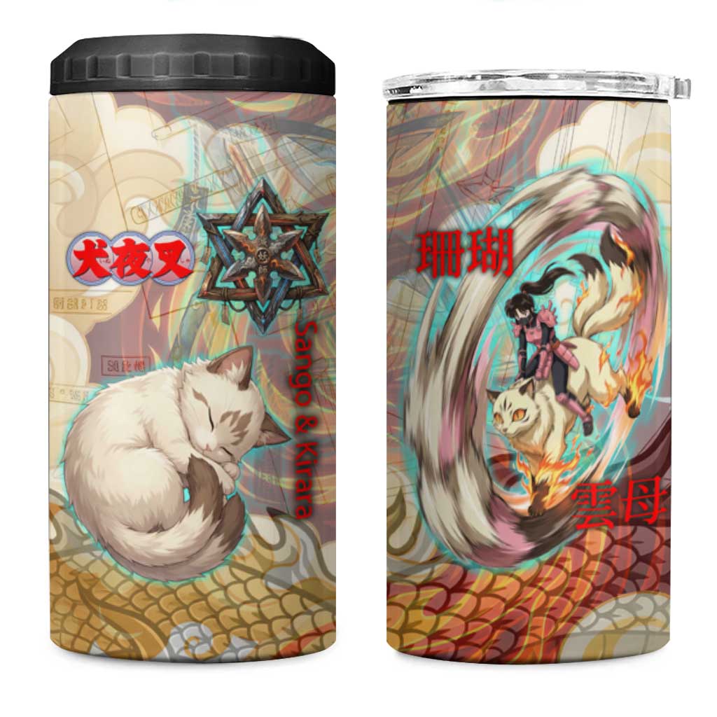 Sango and Kirara Inuyasha Series 4 in 1 Can Cooler Tumbler Mythical Anime Style with Flame and Scale Motif