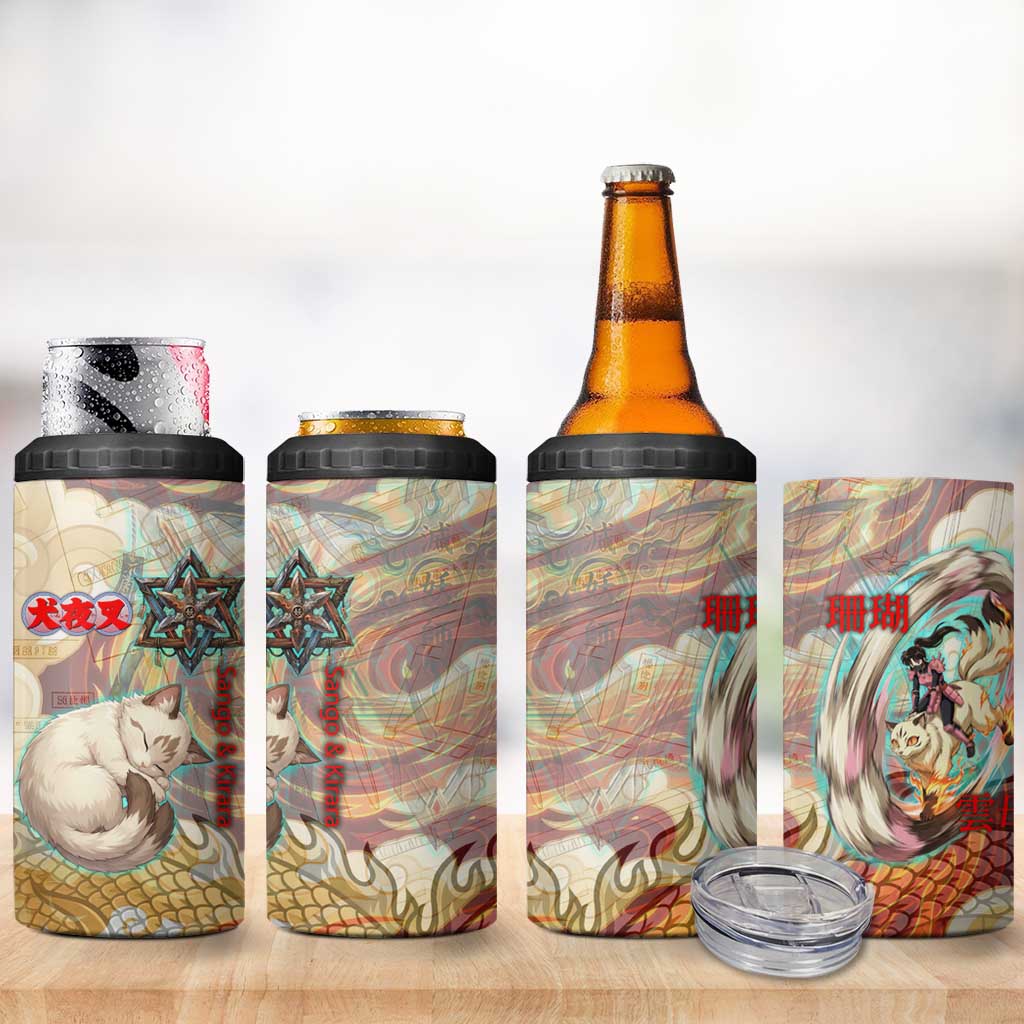Sango and Kirara Inuyasha Series 4 in 1 Can Cooler Tumbler Mythical Anime Style with Flame and Scale Motif