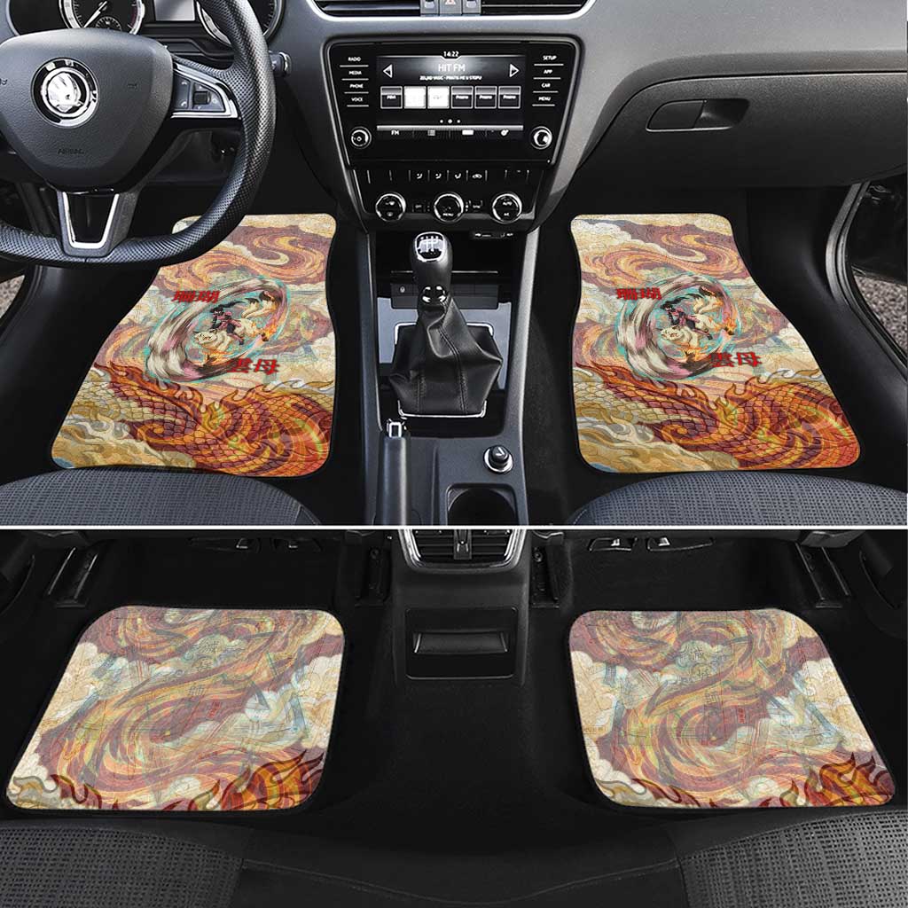 Sango and Kirara Inuyasha Series Car Mats Mythical Anime Style with Flame and Scale Motif