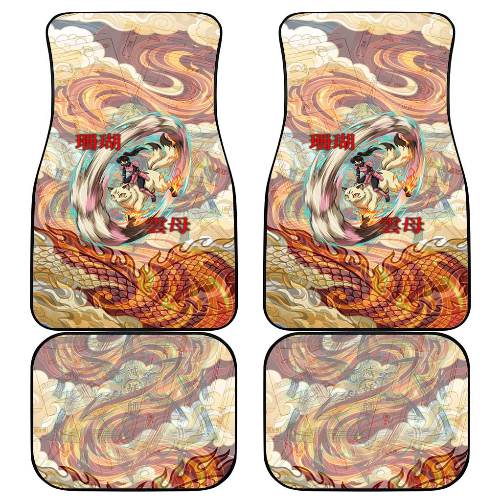 Sango and Kirara Inuyasha Series Car Mats Mythical Anime Style with Flame and Scale Motif