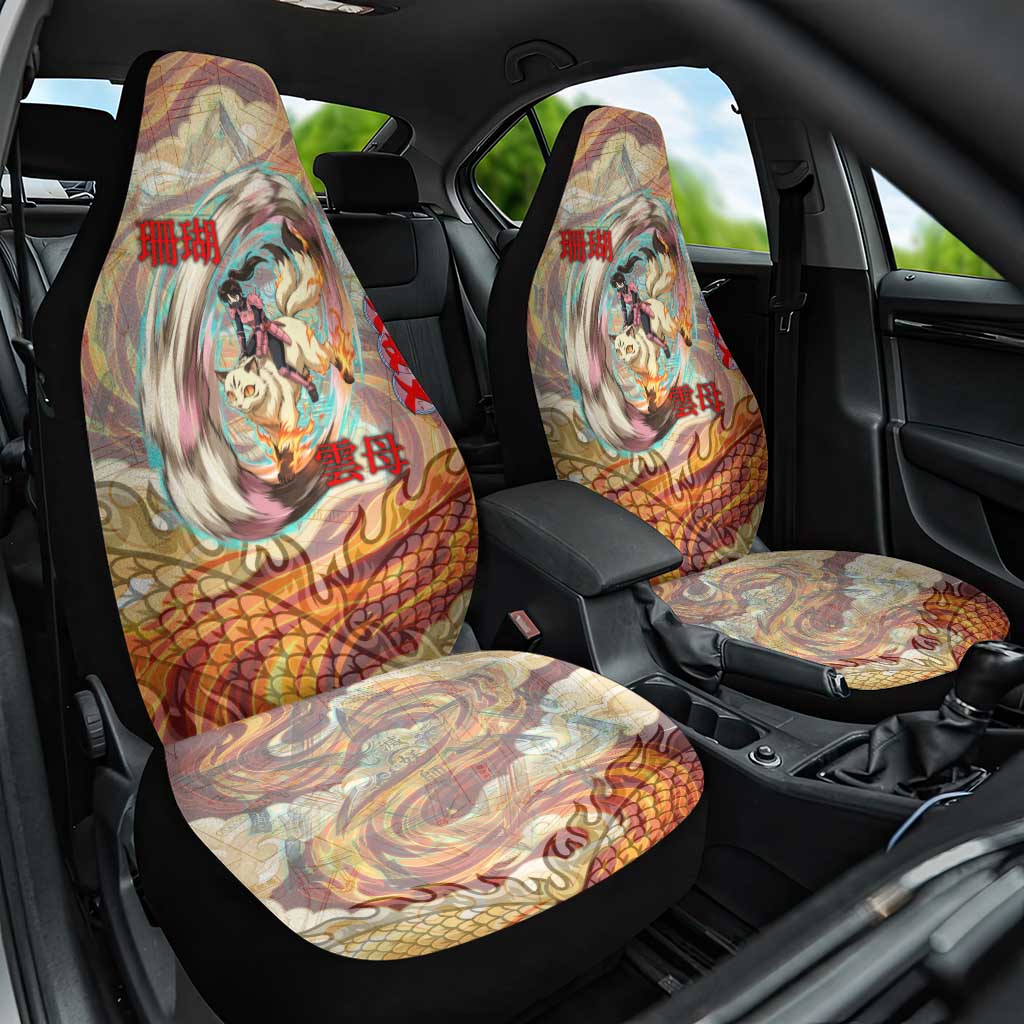 Sango and Kirara Inuyasha Series Car Seat Cover Mythical Anime Style with Flame and Scale Motif