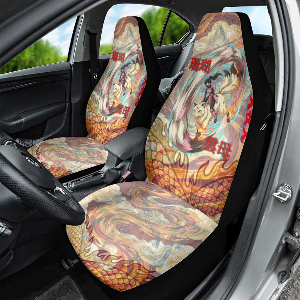 Sango and Kirara Inuyasha Series Car Seat Cover Mythical Anime Style with Flame and Scale Motif