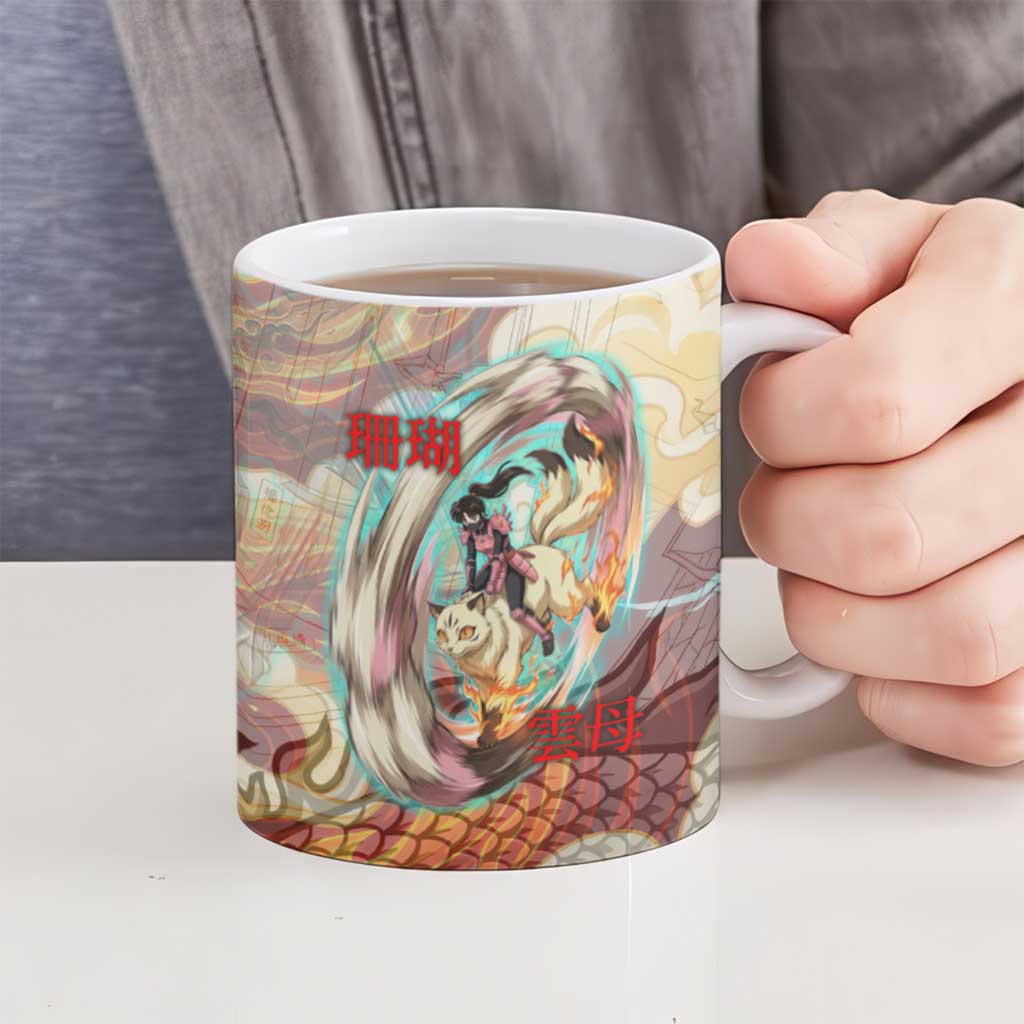 Sango and Kirara Inuyasha Series Ceramic Mug Mythical Anime Style with Flame and Scale Motif