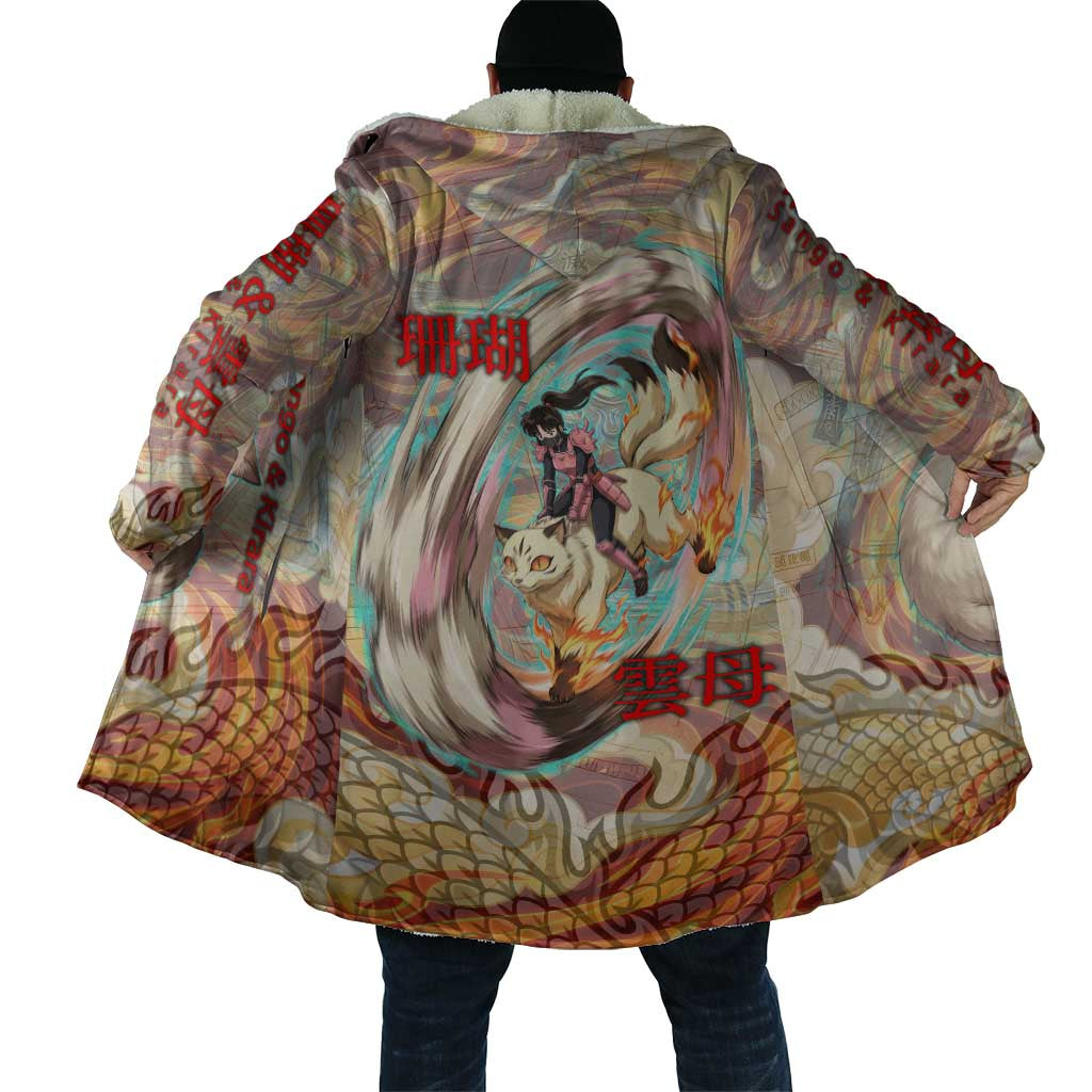 Sango and Kirara Inuyasha Series Cloak Mythical Anime Style with Flame and Scale Motif