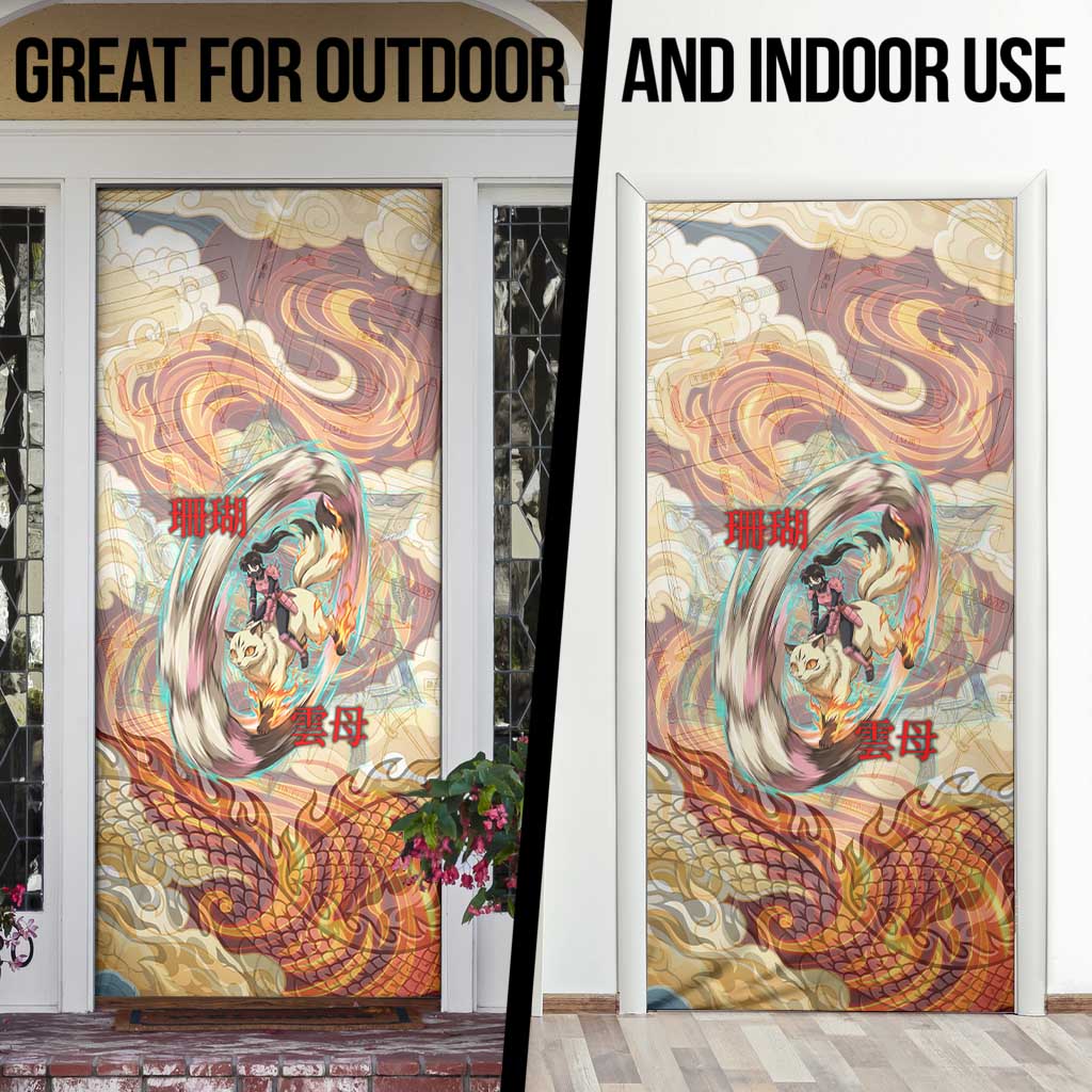 Sango and Kirara Inuyasha Series Door Cover Mythical Anime Style with Flame and Scale Motif