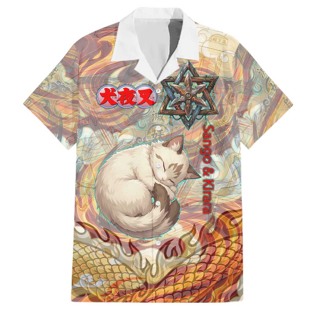 Sango and Kirara Inuyasha Series Family Matching Puletasi and Hawaiian Shirt Mythical Anime Style with Flame and Scale Motif