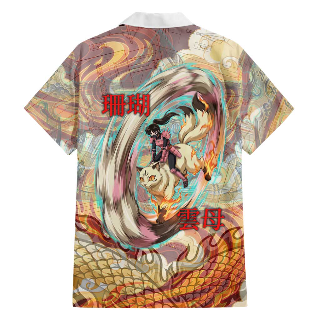 Sango and Kirara Inuyasha Series Family Matching Puletasi and Hawaiian Shirt Mythical Anime Style with Flame and Scale Motif