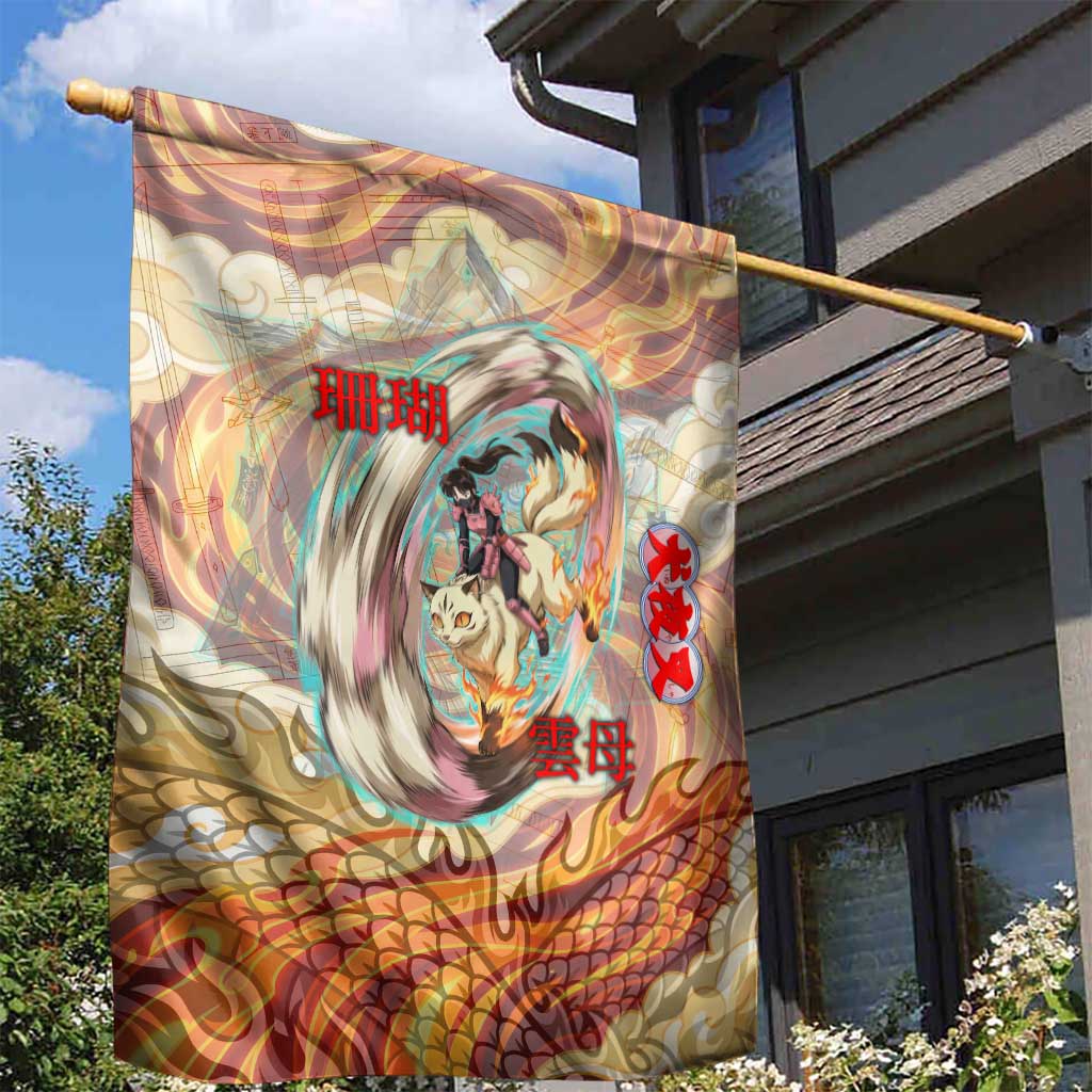 Sango and Kirara Inuyasha Series Garden Flag Mythical Anime Style with Flame and Scale Motif