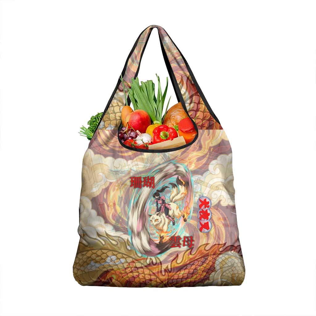 Sango and Kirara Inuyasha Series Grocery Bag Mythical Anime Style with Flame and Scale Motif