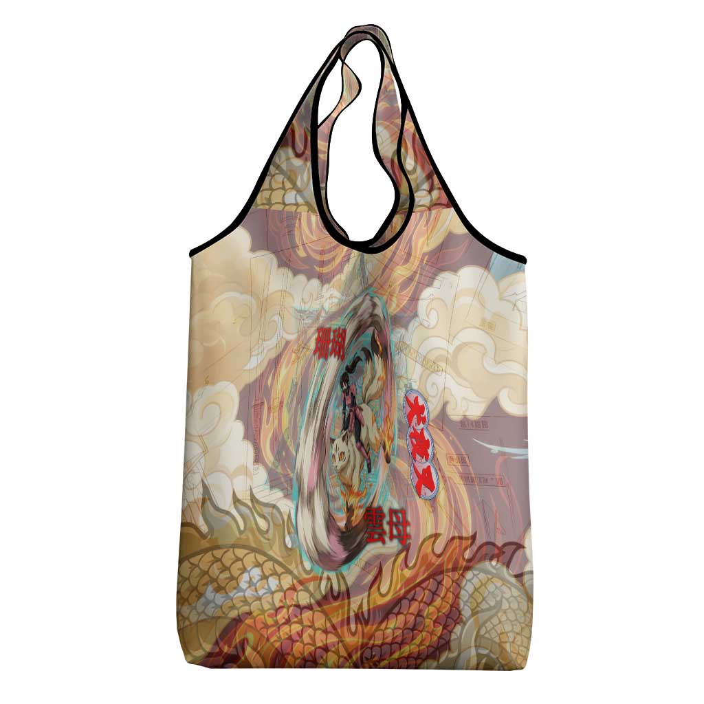 Sango and Kirara Inuyasha Series Grocery Bag Mythical Anime Style with Flame and Scale Motif